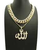 Hip Hop Iced Out Cuban Choker Chain & Muslim Allah Pendant w/ box chain necklace set