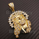 HIP HOP ICED OUT 14K GOLD PLATED BLING LAB DIAMOND JESUS HEAD PENDANT