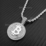 Hip Hop Iced out digital currency Bit Coin Pendant & 4mm 24" Rope Chain Necklace