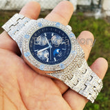 Men's White Gold plated Iced out Luxury MIGOS Rapper's Metal Band Clubbing Watch