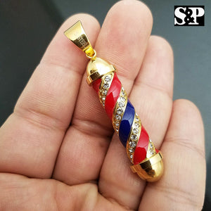 ICED OUT HIP HOP FASHION STAINLESS STEEL BARBER SHOP POLE PENDANT CHARM