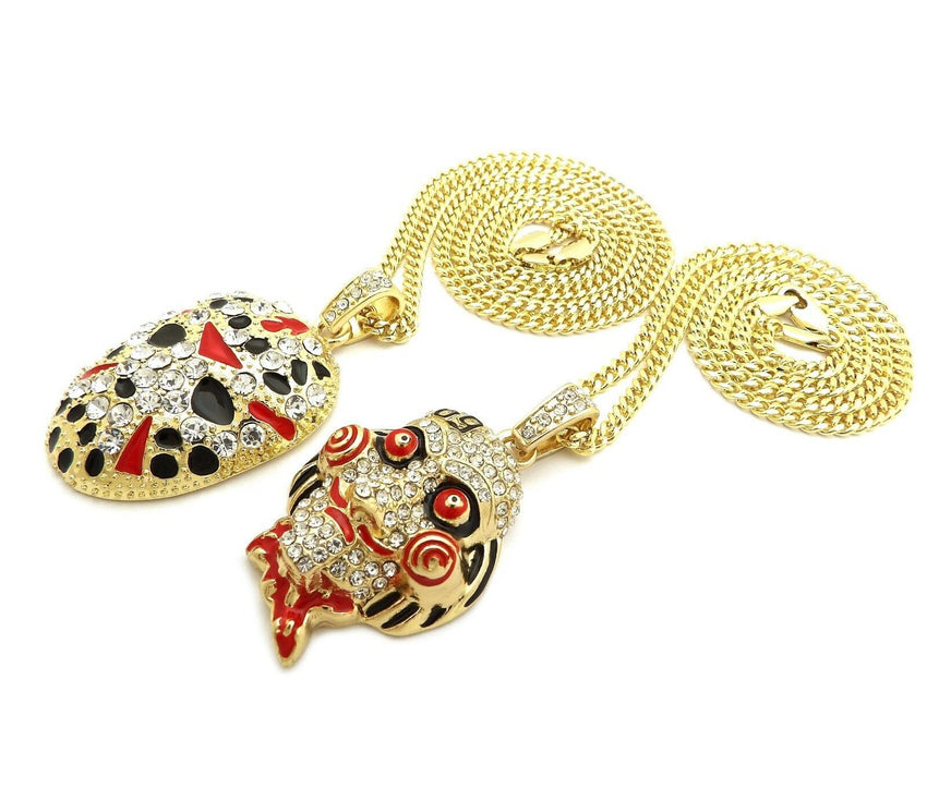 Iced Out Saw Inspired & Slaughter Gang Pendant & 20" 24" Cuban Chain Necklace