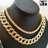 Hip Hop Quavo Choker 16" Full Iced Cuban & 1 ROW DIAMOND CHAIN & "D" Necklace