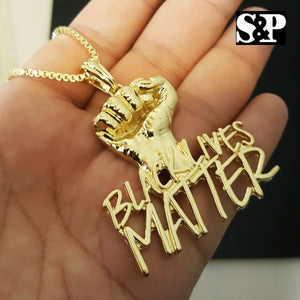 HIP HOP BLING GOLD PLATED 'BLACK LIVES MATTER' PENDANT & 24