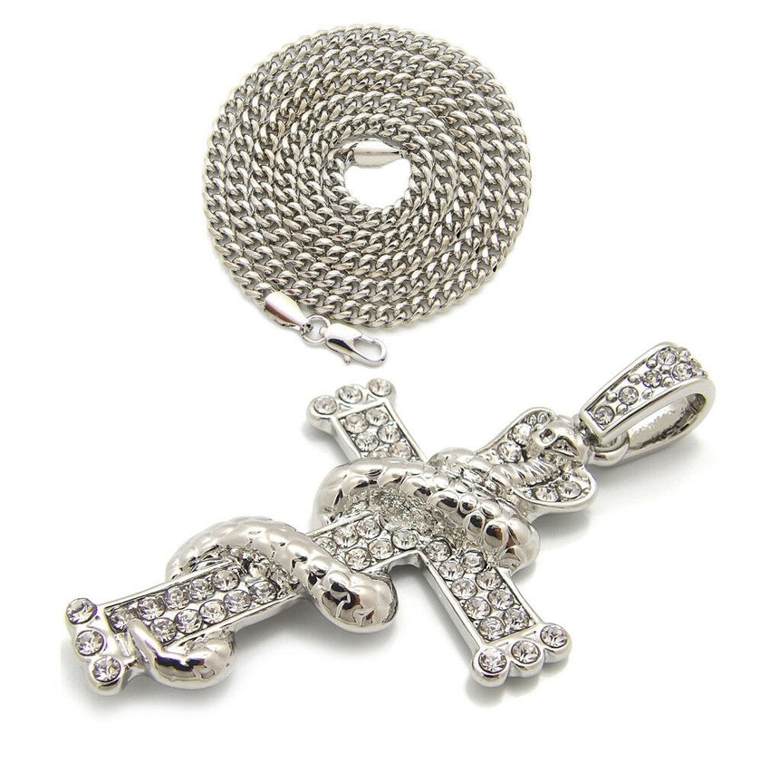 Iced Out Snake wrapped Cross Pendant 24" Box, Cuban, Rope Chain Hip Hop Necklace