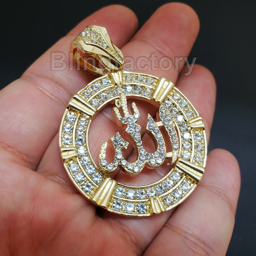 Hip Hop Muslim Allah pendant & 18" Full Iced Cuban & 1 ROW DIAMOND Choker Chain