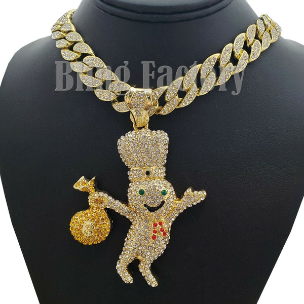 Doughboy Rapper Chain Hip Hop Iced Doughboy Money Bag Pendant & 18