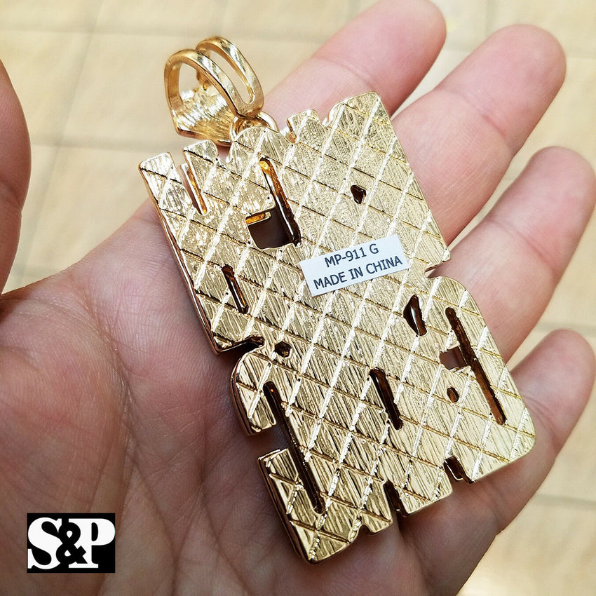 HIP HOP ICED OUT GOLD PLATED LAB DIAMOND RICH GANG LARGE PENDANT