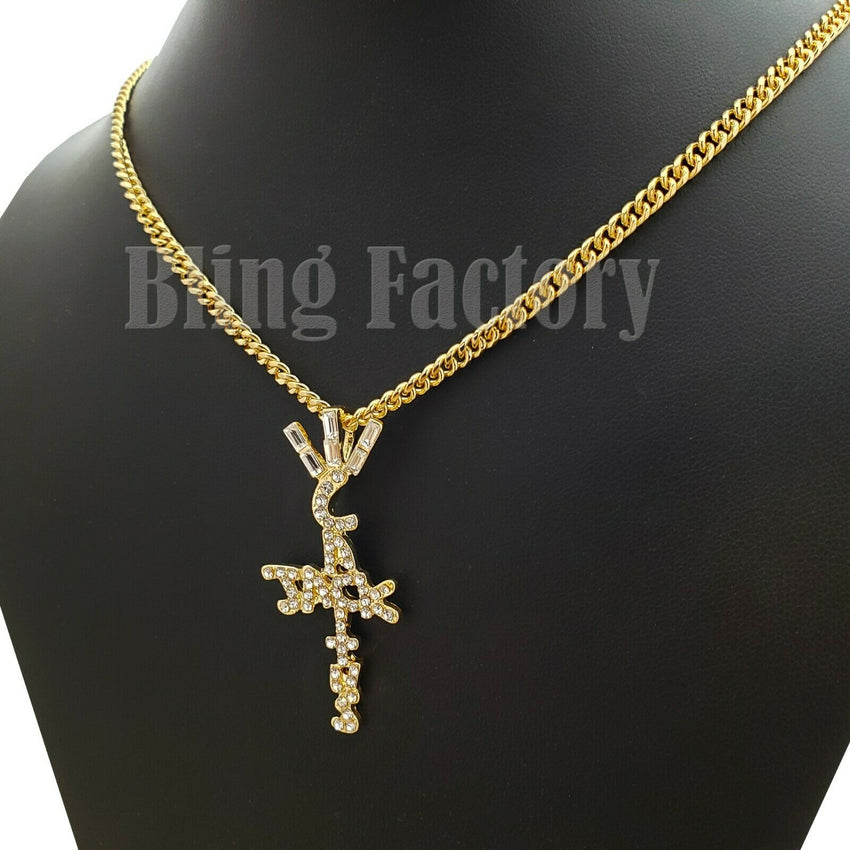 Hip Hop Travis Scott Cactus Jack Cross Pendant 18" 20" 24" Cuban Chain Necklace