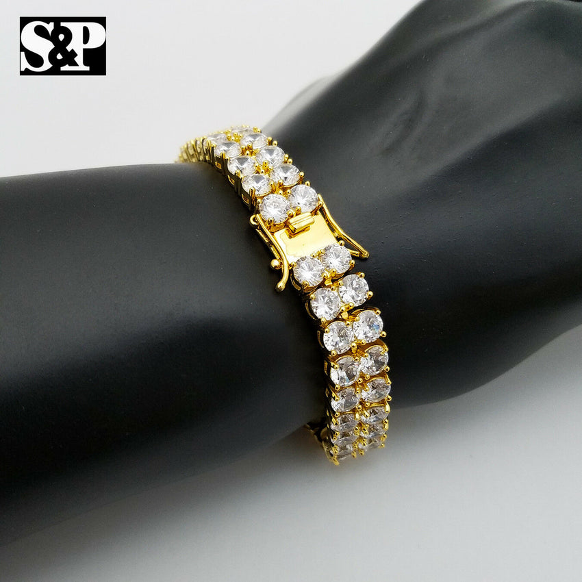 Hip Hop Iced out Premium Quality 2 Row Lab Diamonds Brass Bracelet