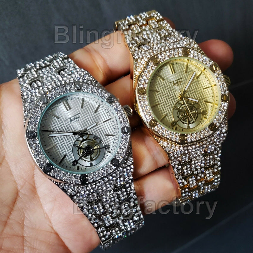 Luxury Men's Iced Rapper's Lab Diamond Metal Band Dress Clubbing wrist Watch