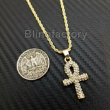 Hip Hop Iced Mini Owl & Ankh Cross Pendant & 3mm 24" Rope Chain Necklace Set