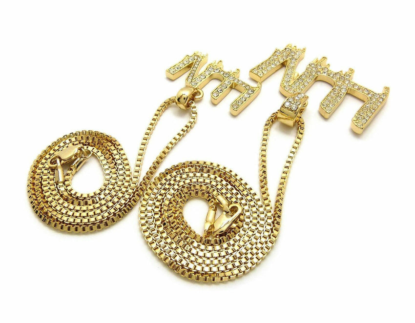 Iced out Hip Hop Pave Small & Big LUV Pendant 20",24" Box Chain 2 Necklace Set