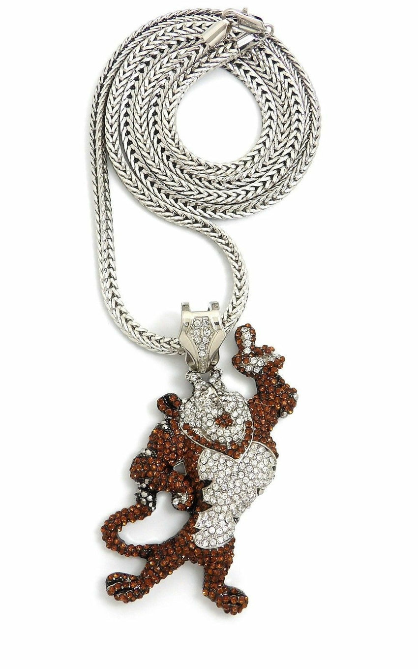 Hip Hop Iced Out Tony Tiger Large Pendant & 4mm 36" Franco Chain Necklace