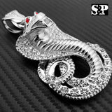 HIP HOP ICED LAB DIAMOND WHITE GOLD PLATED RAPPER LARGE COBRA SNAKE PENDANT