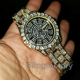 Men's Hip Hop Full Iced out Bling Gold PT Lil Pump Lab Diamond Metal Band Watch
