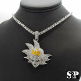 Hip Hop Iced out SON GOKU pendant & 18" 1 ROW DIAMOND Tennis Choker Chain Necklace