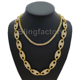 Hip Hop Iced out 30" Gucci Link Chain & 18" 1 Row Tennis Choker Chain Necklace Set