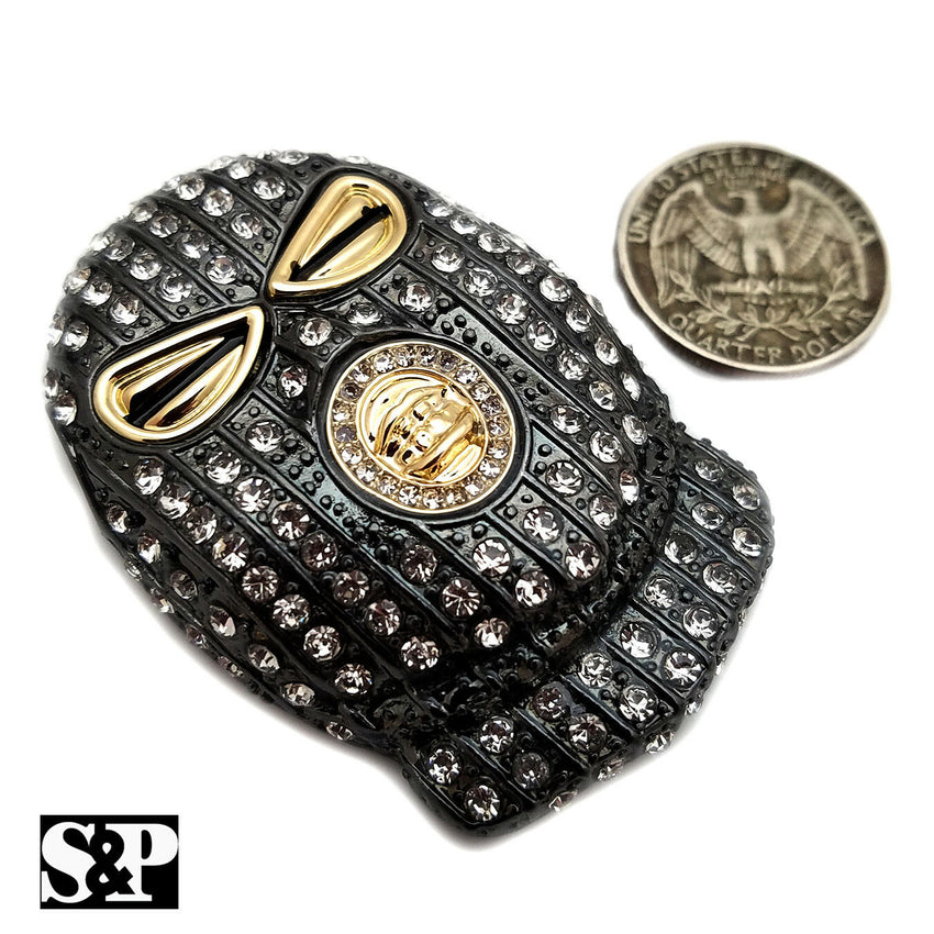 Mens Hip Hop Gun Metal Black Goon Mask Pendant & 1 Row 18" Tennis Chain Necklace