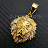 HIP HOP ICED OUT STAINLESS STEEL LAB DIAMOND GOLD PLATED LION HEAD PENDANT