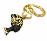 NEW CELEBRITY EGYPTIAN NEFERTITI PENDANT & 4mm 18" FRANCO CHAIN HIP HOP NECKLACE