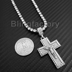 Hip Hop Iced Jesus Cross Pendant & 1 Row Diamond Tennis Choker Chain Necklace