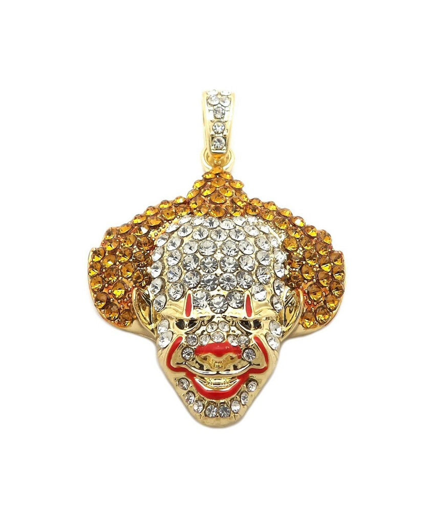 Hip Hop Crazy Clown pendant & 18" Full Iced out Box Lock Miami Cuban Chain Necklace
