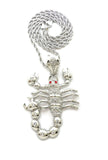 HIP HOP ICED OUT SILVER PLATED SCORPION PENDANT & 4mm 24" ROPE CHAIN NECKLACE