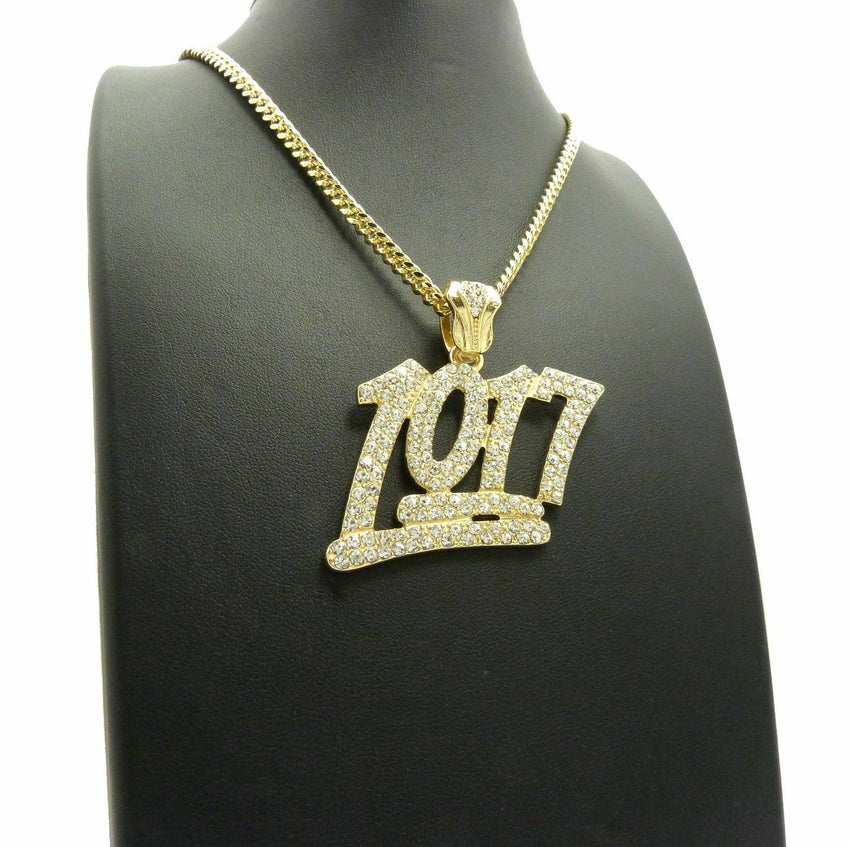 Iced Out Bling Number 1017 Pendant & 24" Box, Rope, Cuban Chain Hip Hop Necklace