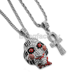 Iced Out Saw Inspired & Ankh Cross Pendant & 20" 24" Rope, Cuban Chain Necklace Set