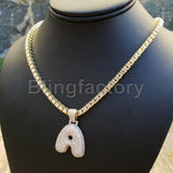 Hip Hop Bubble Letter "A" Brass Pendant & 20" 1 Row Tennis Choker Chain Necklace