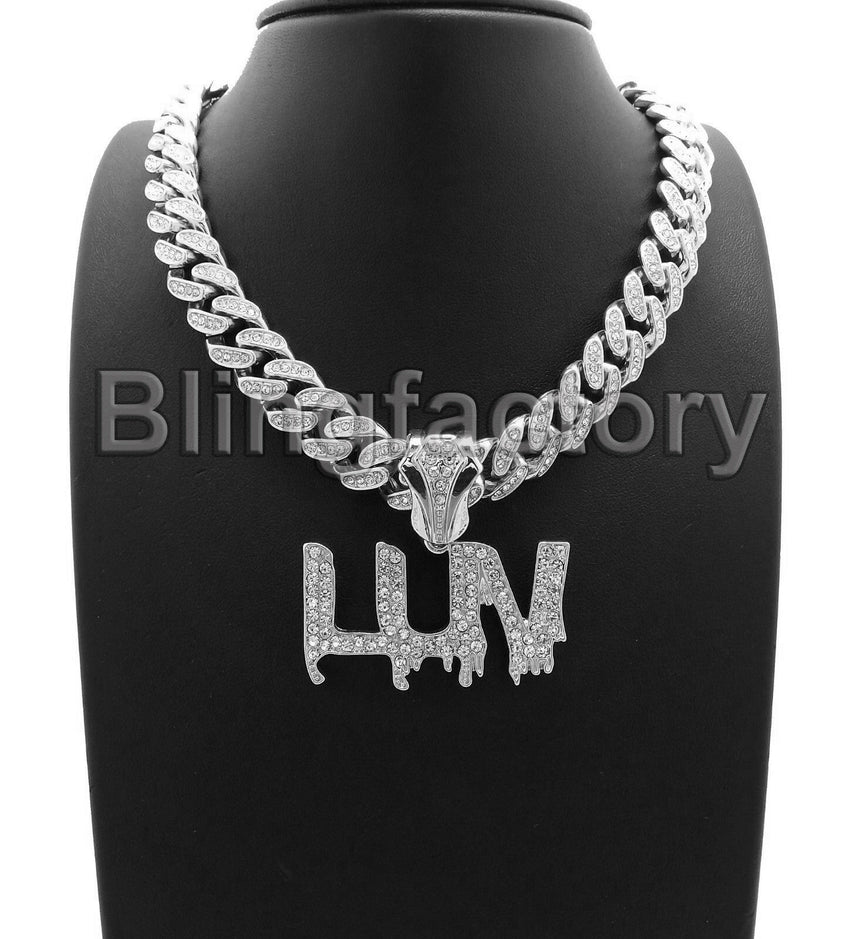Hip Hop Uzi Vert LUV pendant & 18" Full Iced out Cuban Choker Chain Necklace
