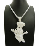 NEW ICED OUT BLING "DOUGH BOY" PENDANT & 4mm 36" FRANCO CHAIN HIP HOP NECKLACE