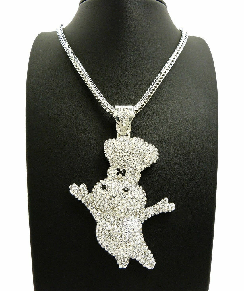 NEW ICED OUT BLING "DOUGH BOY" PENDANT & 4mm 36" FRANCO CHAIN HIP HOP NECKLACE