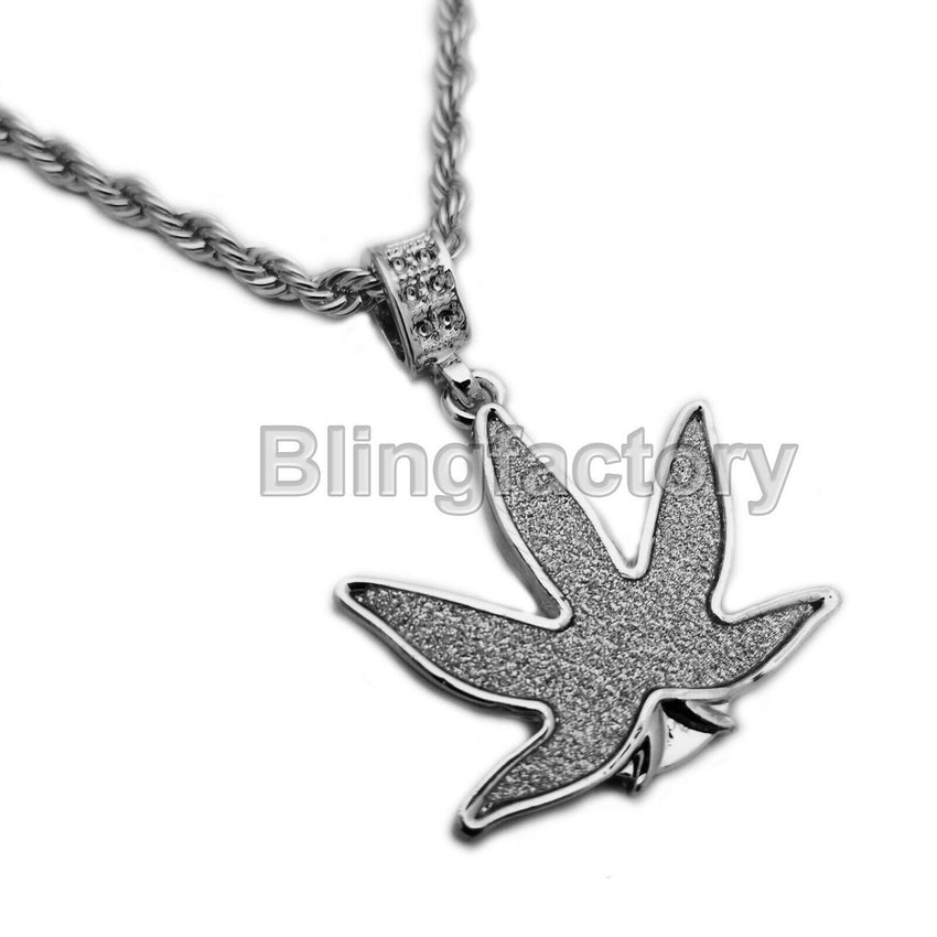 Hip Hop Iced out Glittered Marijuana Pendant & 4mm 24" Rope Chain Necklace
