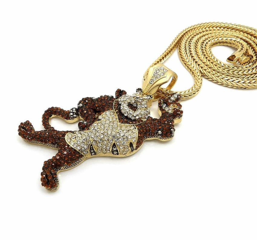 Hip Hop Iced Out Tony Tiger Large Pendant & 4mm 36" Franco Chain Necklace