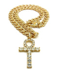 Iced out Ankh Cross Pendant & 18" 20" 22" 24" CZ Cuban Choker Chain Necklace