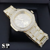 MENS HIP HOP QUAVO GOLD PT LUXURY WATCH & FULL ICED CUBAN BRACELET COMBO SET