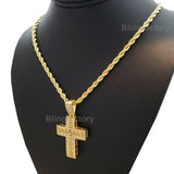 Hip Hop Iced out Designer style Cross Pendant & 4mm 24" Rope Chain Necklace