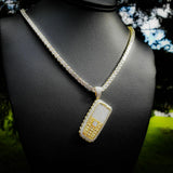 Iced Brass Retro Phone Pendant & 1 Row Lab Diamond Tennis Chain Necklace