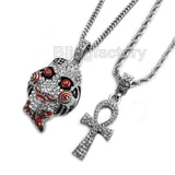 Iced Out Saw Inspired & Ankh Cross Pendant & 20" 24" Rope, Cuban Chain Necklace Set