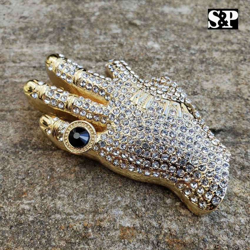 HIP HOP ICED OUT LAB DIAMOND GOLD PLATED PIMP HAND OK ALL IN PENDANT