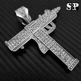Hip Hop Rapper Iced Out Lab Diamond White Gold plated Large Machine Gun Pendant