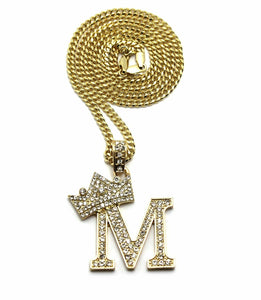 Iced Crowned Alphabet M Pendant & 24