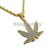 Hip Hop Iced out Glittered Marijuana Pendant & 4mm 24" Rope Chain Necklace