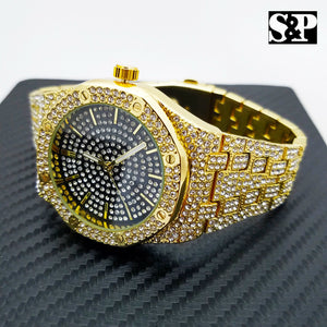 Men's Gold Plated Iced out Luxury Quavo Rapper's Metal Band Dress Clubbing Watch