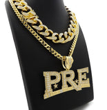 Hip Hop Iced Young Dolph PRE Necklace & 18" Full Iced Cuban Choker Chain Necklace Set