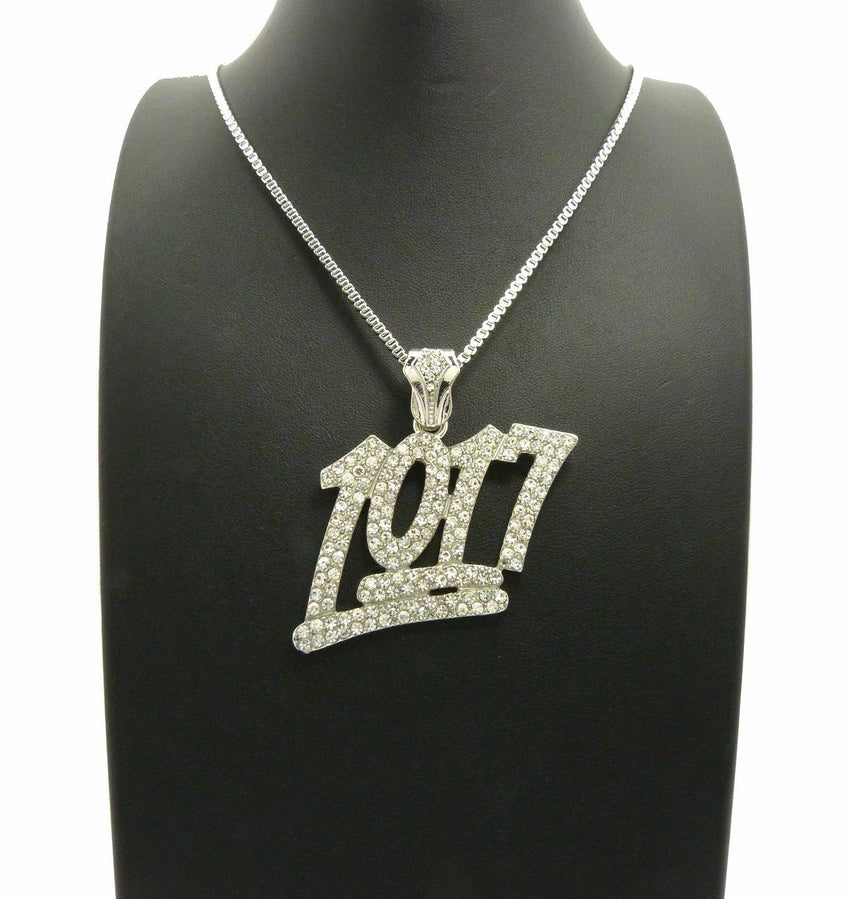 Iced Out Rapper's Number 1017 Pendant & 24" Box, Cuban Chain Hip Hop Necklace