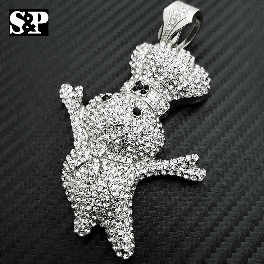 HIP HOP ICED OUT WHITE GOLD PLATED LAB DIAMOND RAPPER'S LARGE DOUGHBOY PENDANT