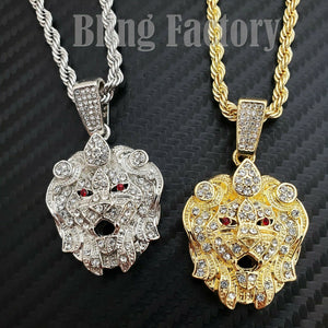 Iced out Hip Hop Mini Lion Head Charm Pendant & 4mm 24
